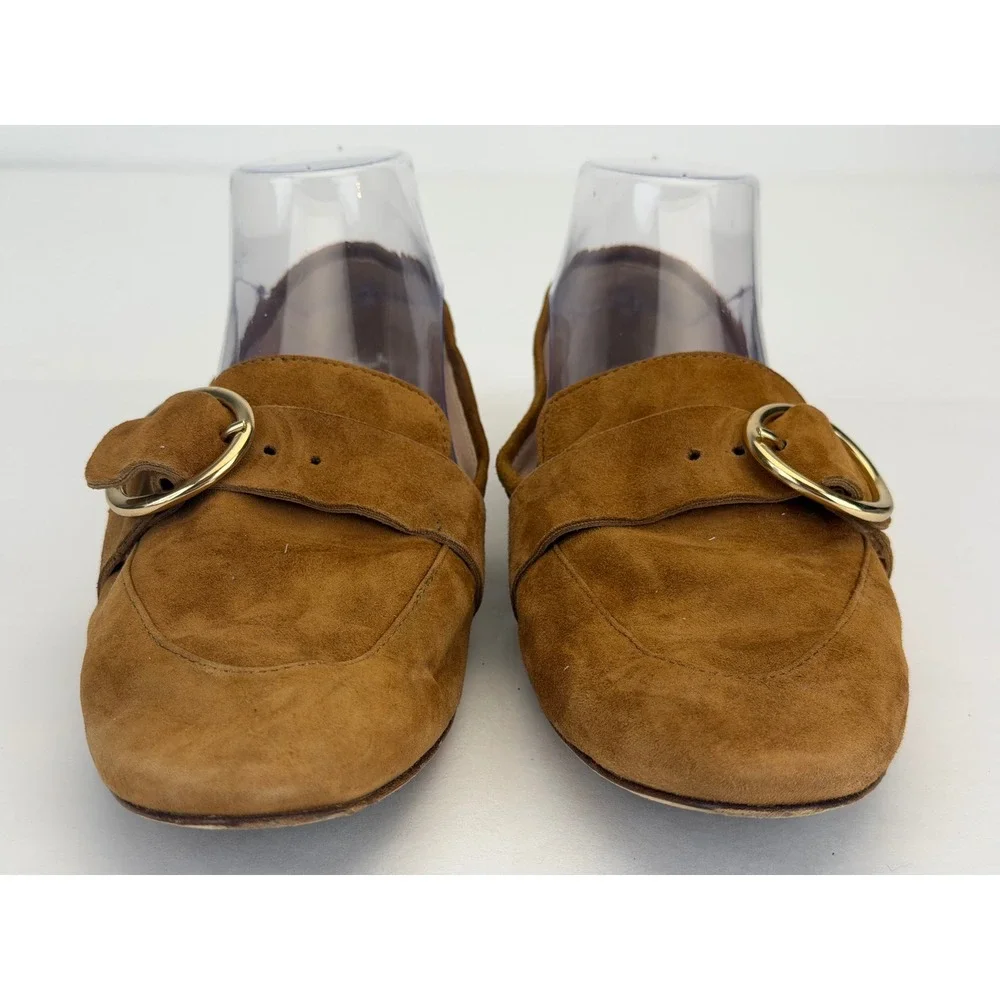 Kurt Geiger Loafers Women 38 Brown Suede Gold Buckle Made in Italy Preppy